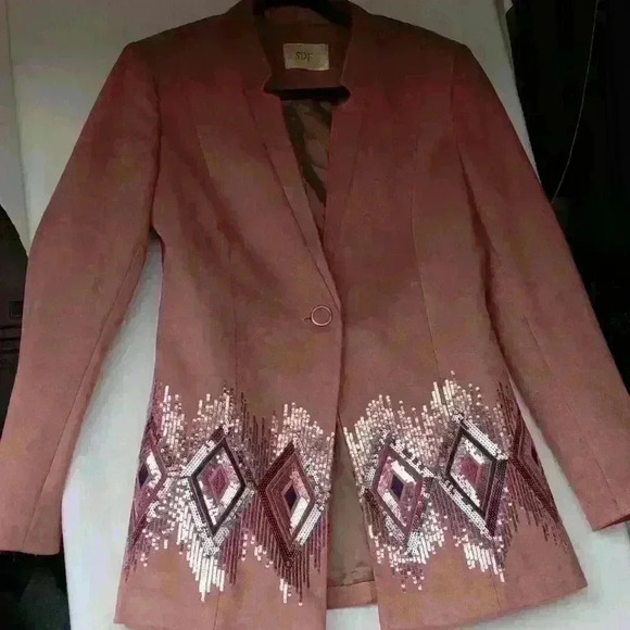 Women's M/L mauve velvet suede sequined unstructured blazer SDF line 42 glitter - Picture 1 of 8